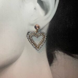 Heart Fashion Earrings Clear Stones 1 1/12”